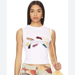 Fiorucci Revolve Artist Ribbed Vest In White Sleeveless Tank Top Size S